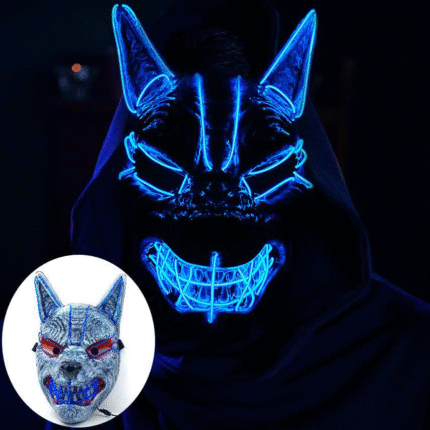 Halloween LED Full - Face Light - Up Mask, Suitable for Men and Women's Parties, Wolf Head EL Ghost Face, Scary and Frightening for Dance Parties