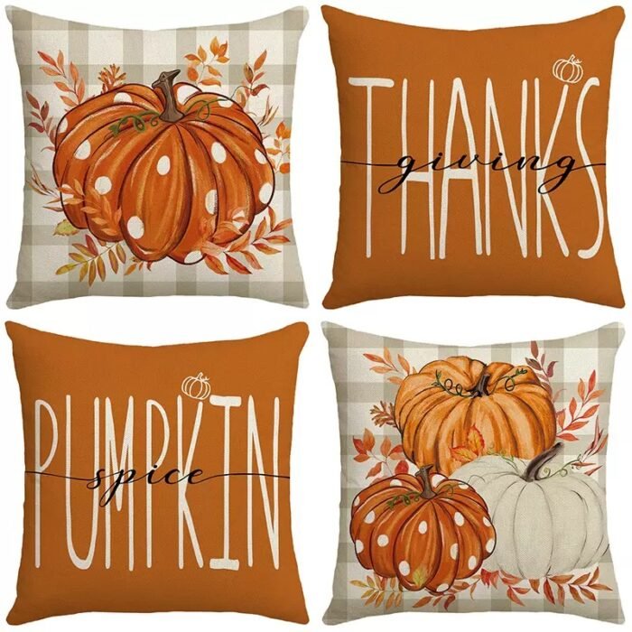 Thanksgiving Autumn Pillow: Pumpkin & Maple Leaf Hand - painted Text Cushion Pillow - Image 3