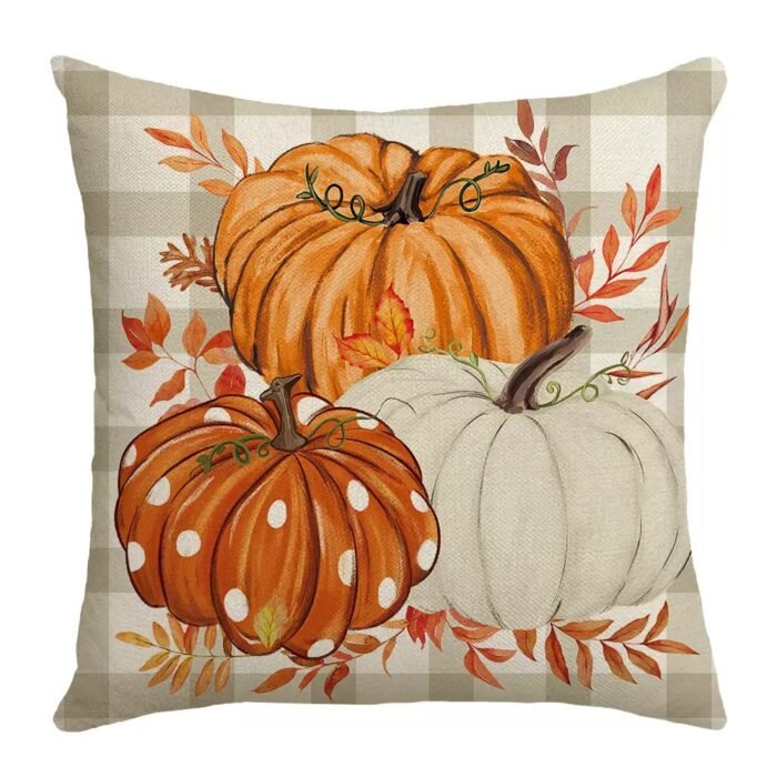 Thanksgiving Autumn Pillow: Pumpkin & Maple Leaf Hand - painted Text Cushion Pillow - Image 5