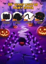 Giant LED - Lit Plush Spider: Halloween Decor with Purple Lights & Glowing Red Eyes - Image 4