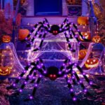 Giant LED - Lit Plush Spider: Halloween Decor with Purple Lights & Glowing Red Eyes