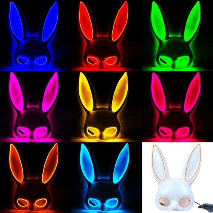 Glowing LED bar party atmosphere props - half-face long-eared rabbit, ghost face, clown for Halloween costume COSPLAY - Image 22
